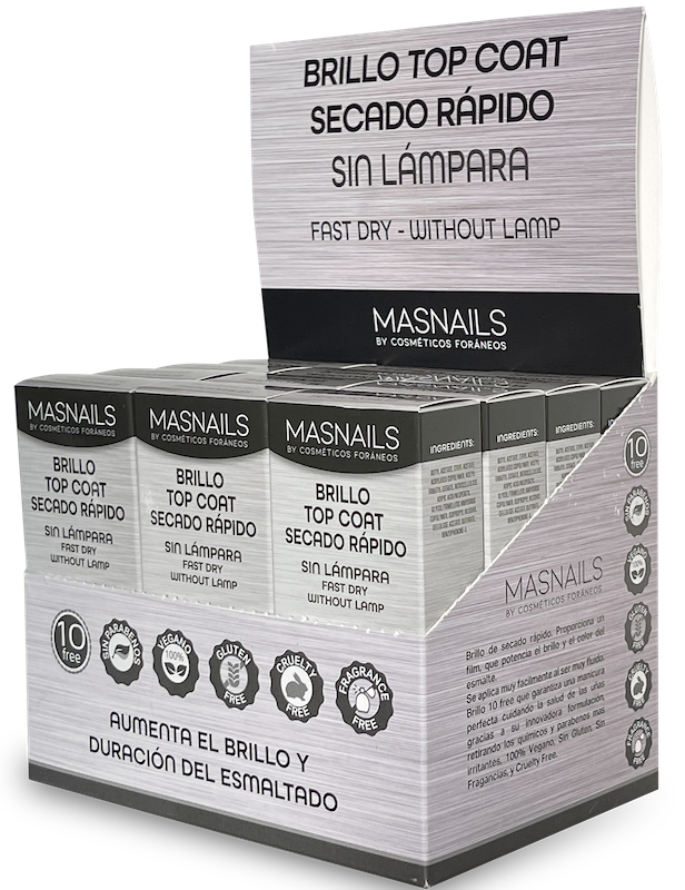 EXPOSITOR MASNAILS TOP COAT BRILLO SECADO RAPIDO 12un